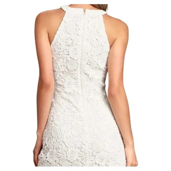 Lulu’s Ivory Lace Halter Mini Dress Floral XL - Picture 7 of 8
